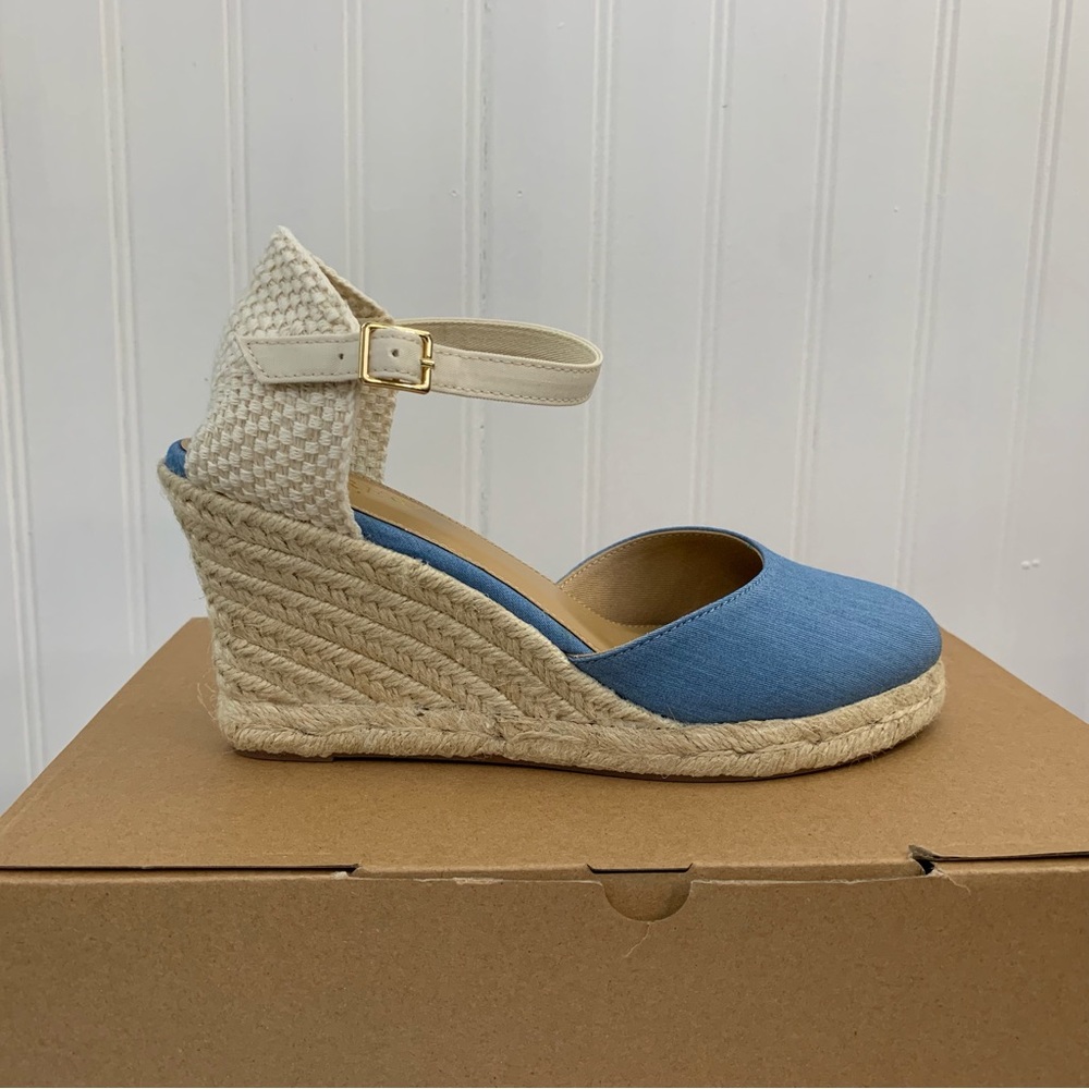 J.Crew l Denim Chambray Wedge Espadrille, NWT, Original Box, Sz 7